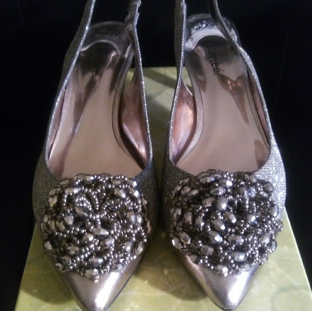 Metallic/ Pewter Sling back shoes